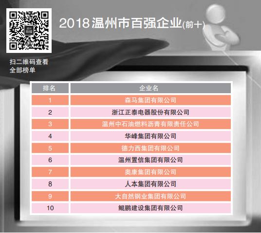 2018温州企业百强榜出炉